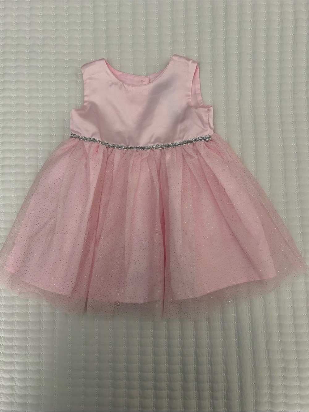 Blueberi Boulevard Light Pink Satin Dress with Sparkling Tulle Overlay